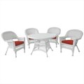 Propation 5 Piece White Wicker Dining Set - Red Cushions PR648407